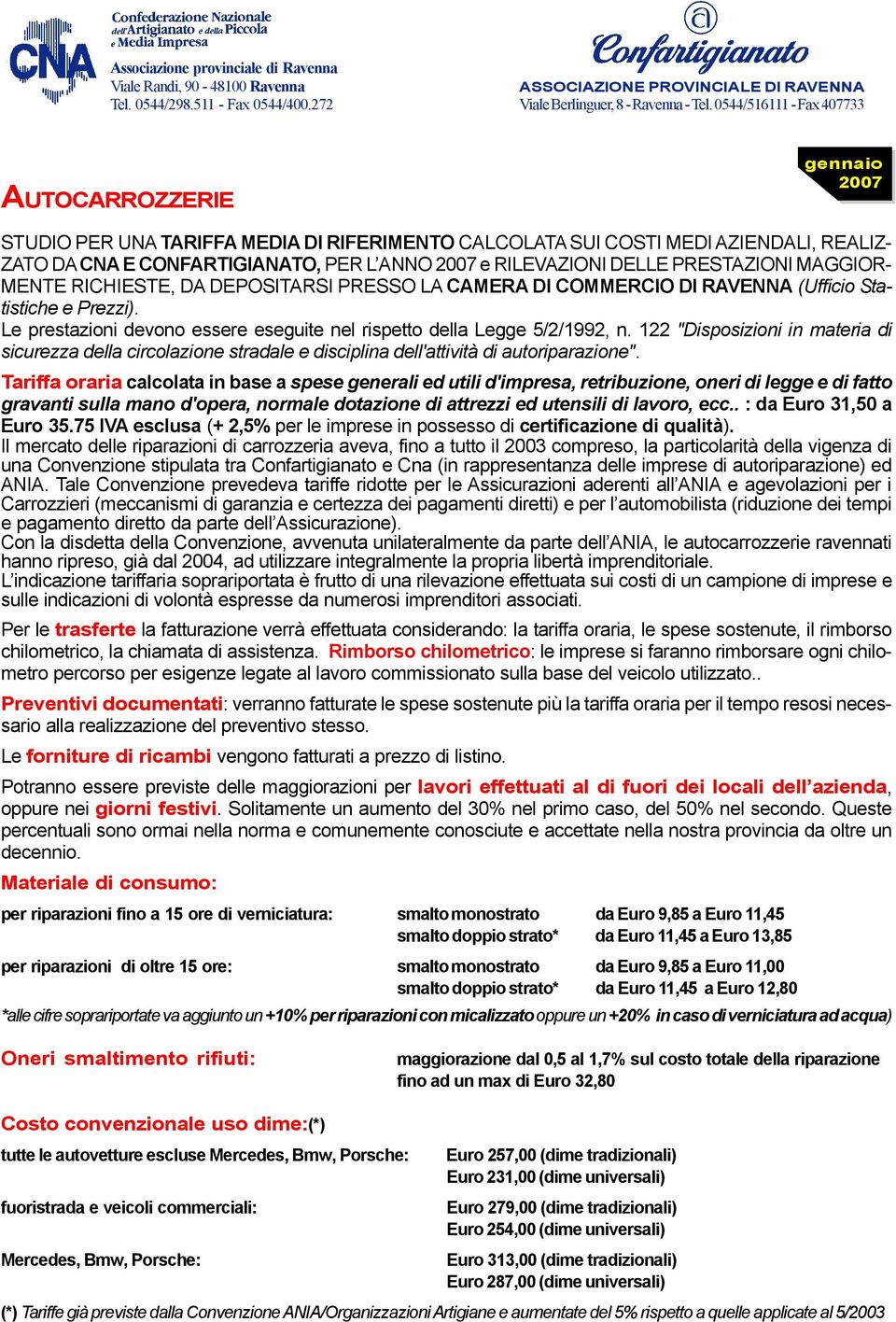 Il mercato delle riparazioni di carrozzeria aveva, fino a tutto il 2003 compreso, la particolarità della vigenza di una Convenzione stipulata tra Confartigianato e Cna (in rappresentanza delle