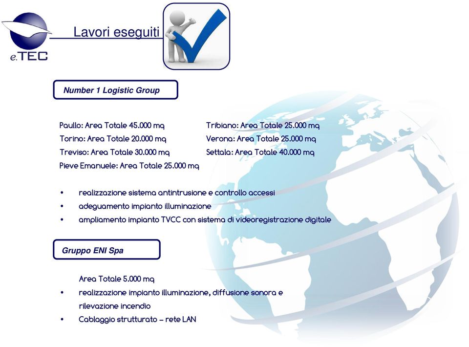 000 mq realizzazione sistema antintrusione e controllo accessi adeguamento impianto illuminazione ampliamento impianto TVCC con sistema