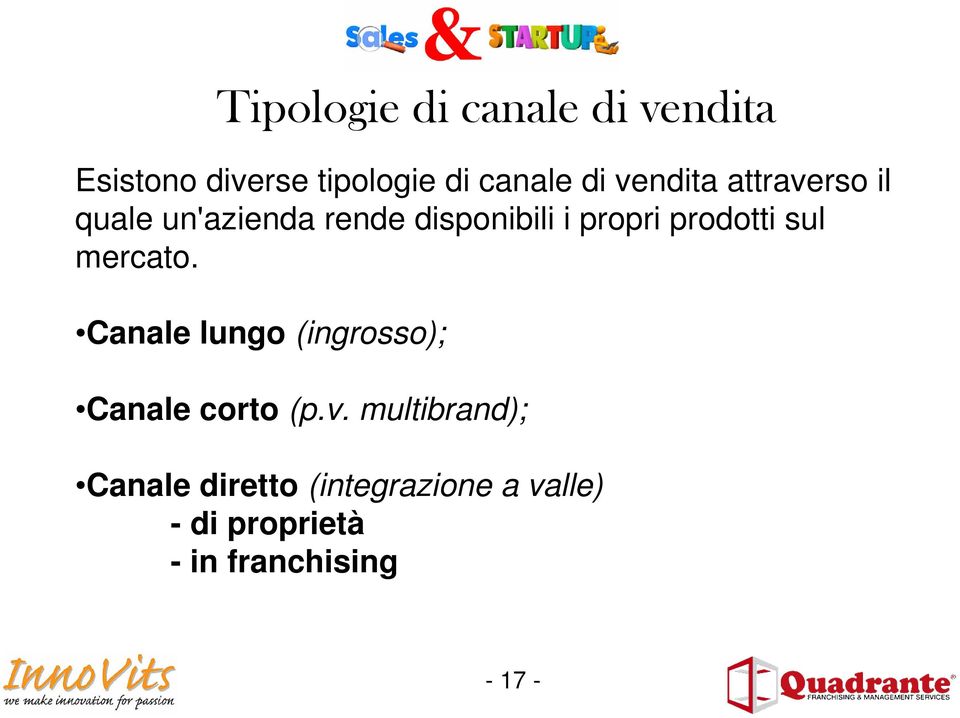 prodotti sul mercato. Canale lungo (ingrosso); Canale corto (p.v.