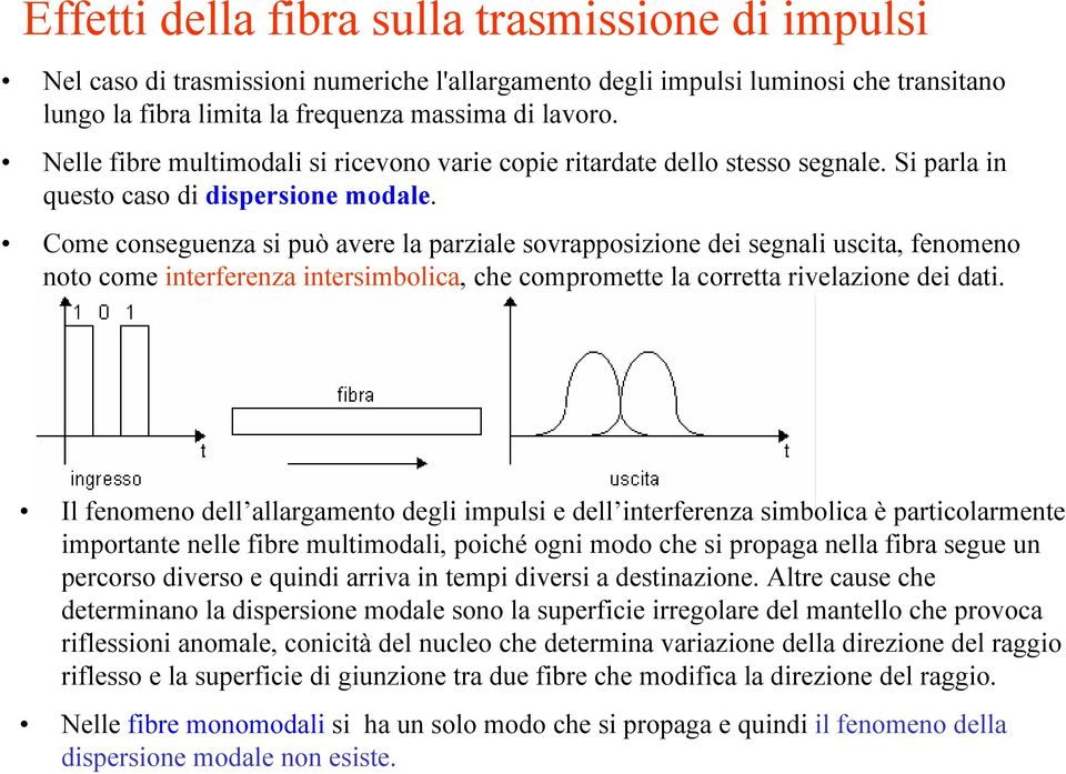 Come conseguenza si può avere la parziale sovrapposizione dei segnali uscita, fenomeno noto come interferenza intersimbolica, che compromette la corretta rivelazione dei dati.