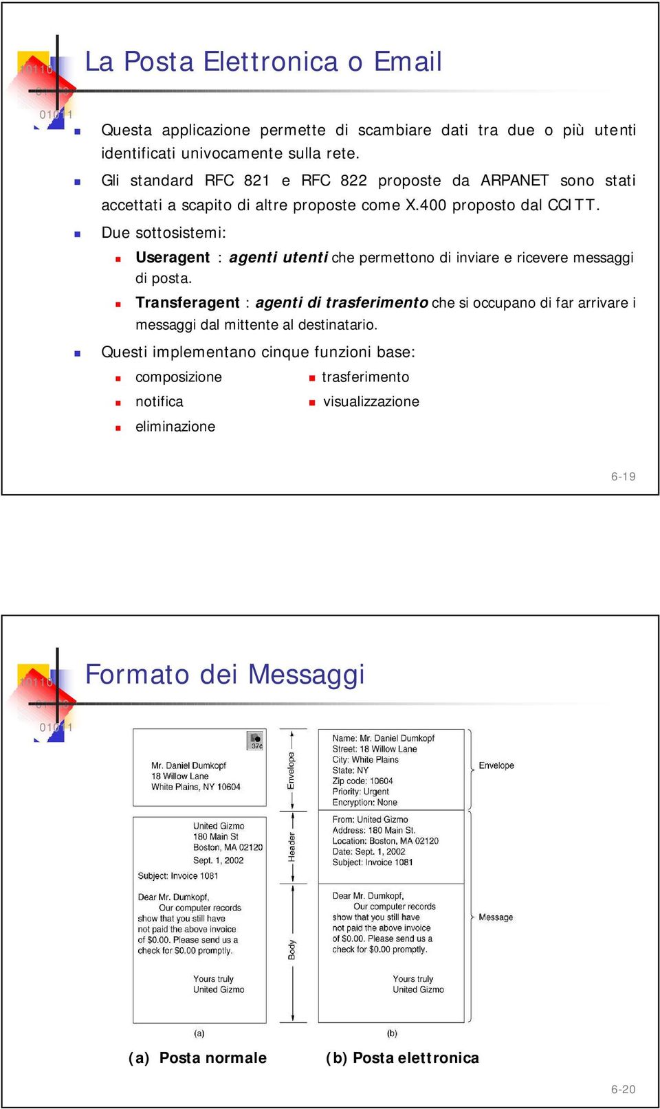 Due sottosistemi: Useragent : agenti utenti che permettono di inviare e ricevere messaggi di posta.