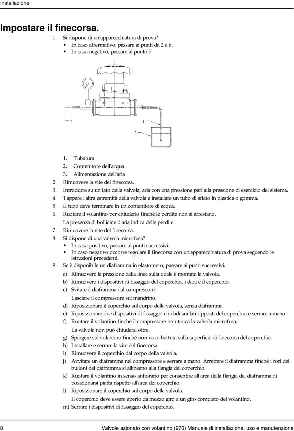 Tappare l'altra estremità della valvola e installare un tubo di sfiato in plastica o gomma. 5. Il tubo deve terminare in un contenitore di acqua. 6.