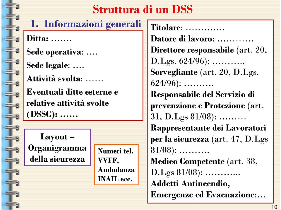 Datore di lavoro: Direttore responsabile (art. 20, D.Lgs. 624/96):.. Sorvegliante (art. 20, D.Lgs. 624/96):. Responsabile del Servizio di prevenzione e Protezione (art.