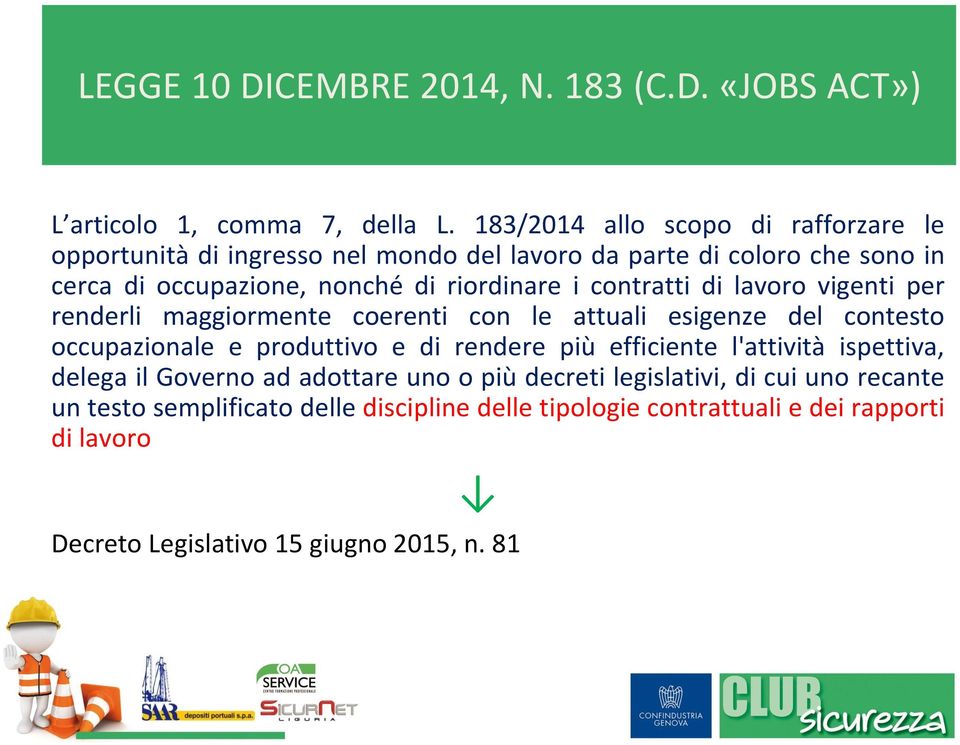 contratti di lavoro vigenti per renderli maggiormente coerenti con le attuali esigenze del contesto occupazionale e produttivo e di rendere più efficiente