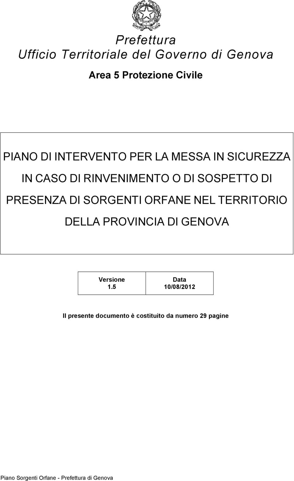 TERRITORIO DELLA PROVINCIA DI GENOVA Versione 1.