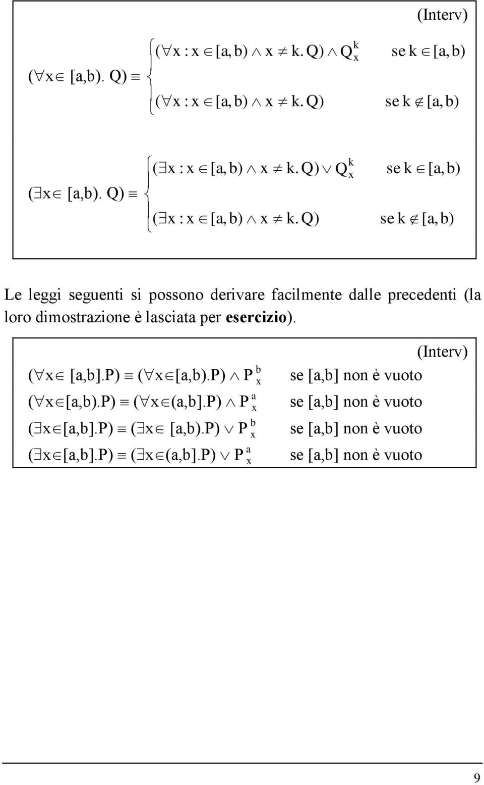 precedenti (la loro dimostrazione è lasciata per esercizio). (x [a,b].p) (x[a,b).p) P b x (x[a,b).p) (x(a,b].