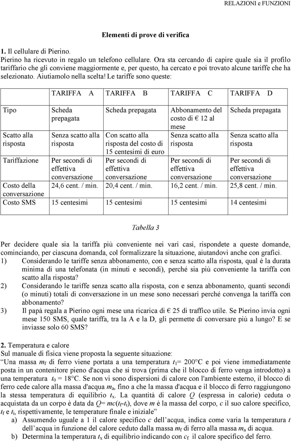 Le tariffe sono queste: Tipo Scatto alla risposta Tariffazione TARIFFA A TARIFFA B TARIFFA C TARIFFA D Scheda prepagata Senza scatto alla risposta Per secondi di effettiva conversazione Scheda