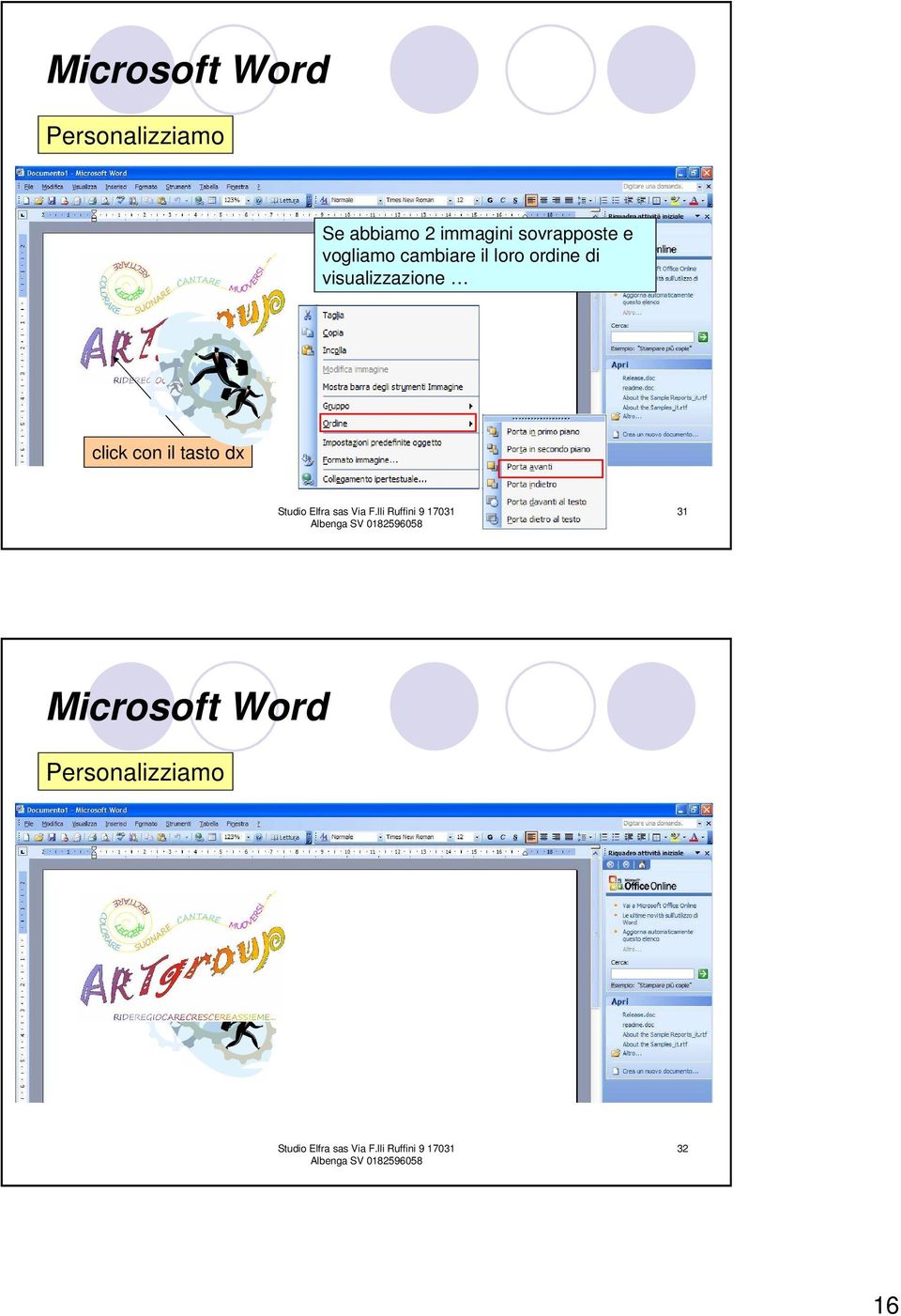 loro ordine di visualizzazione click con il