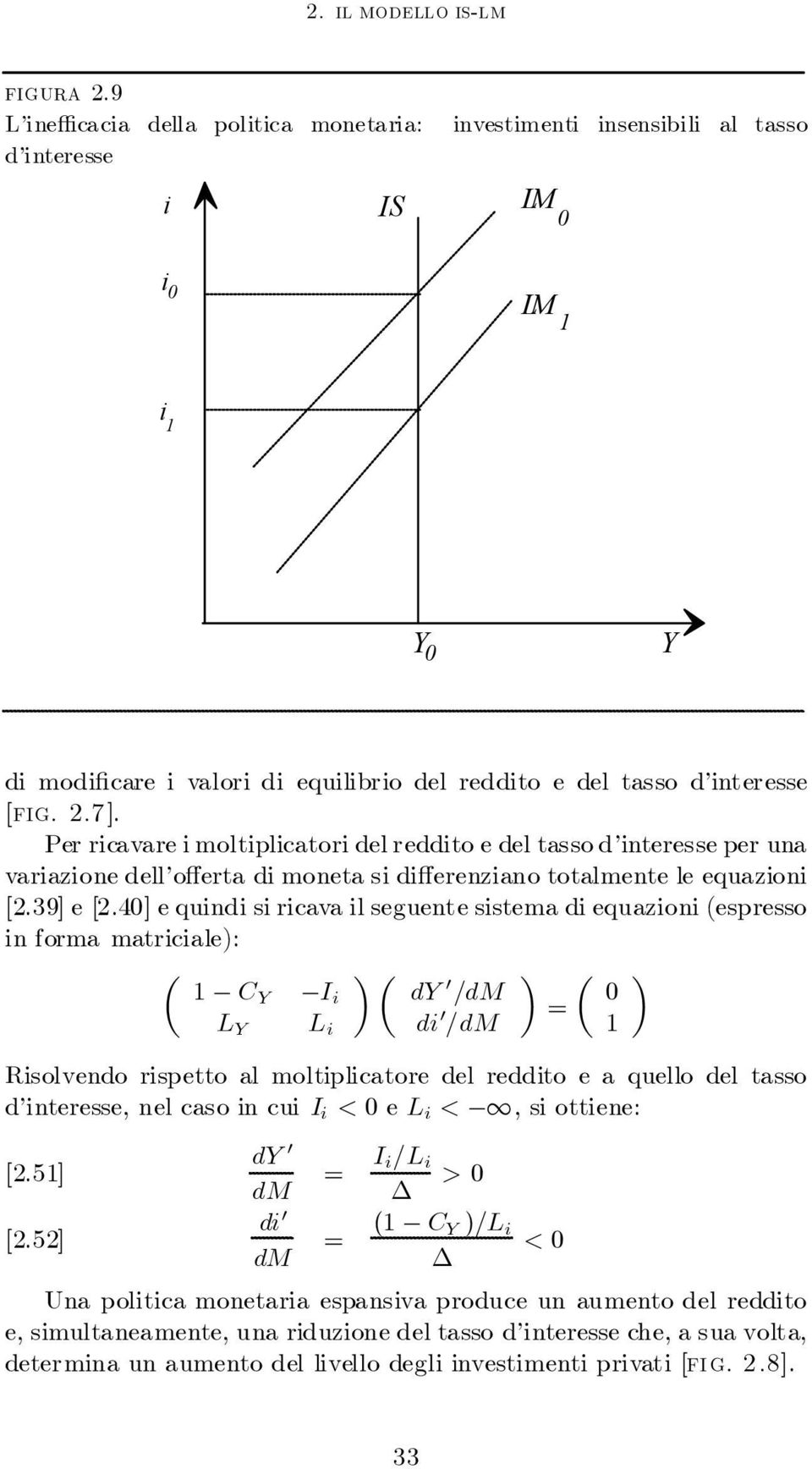 40] e qund s rcava l seguente sstema d equazon (espresso n forma matrcale): µ C I L L µ d 0 =dm d 0 =dm = µ 0 Rsolvendo rspetto al moltplcatore del reddto e a quello del tasso d nteresse, nel caso n