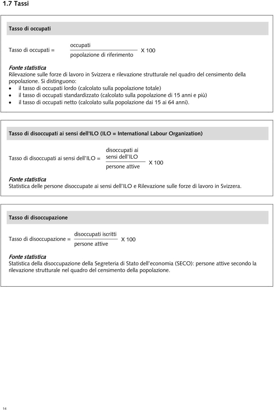 Si distinguono: il tasso di occupati lordo (calcolato sulla popolazione totale) il tasso di occupati standardizzato (calcolato sulla popolazione di 15 anni e più) il tasso di occupati netto