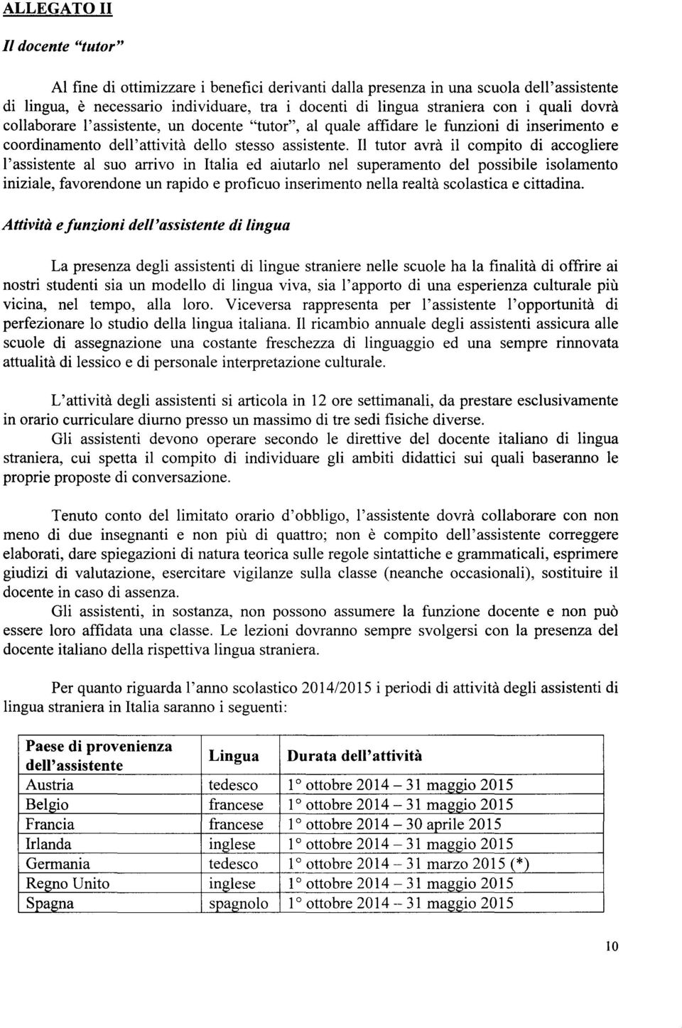 Il tutor avrà il compito di accogliere l'assistente al suo arrivo in Italia ed aiutarlo nel superamento del possibile isolamento iniziale, favorendone un rapido e proficuo inserimento nella realtà