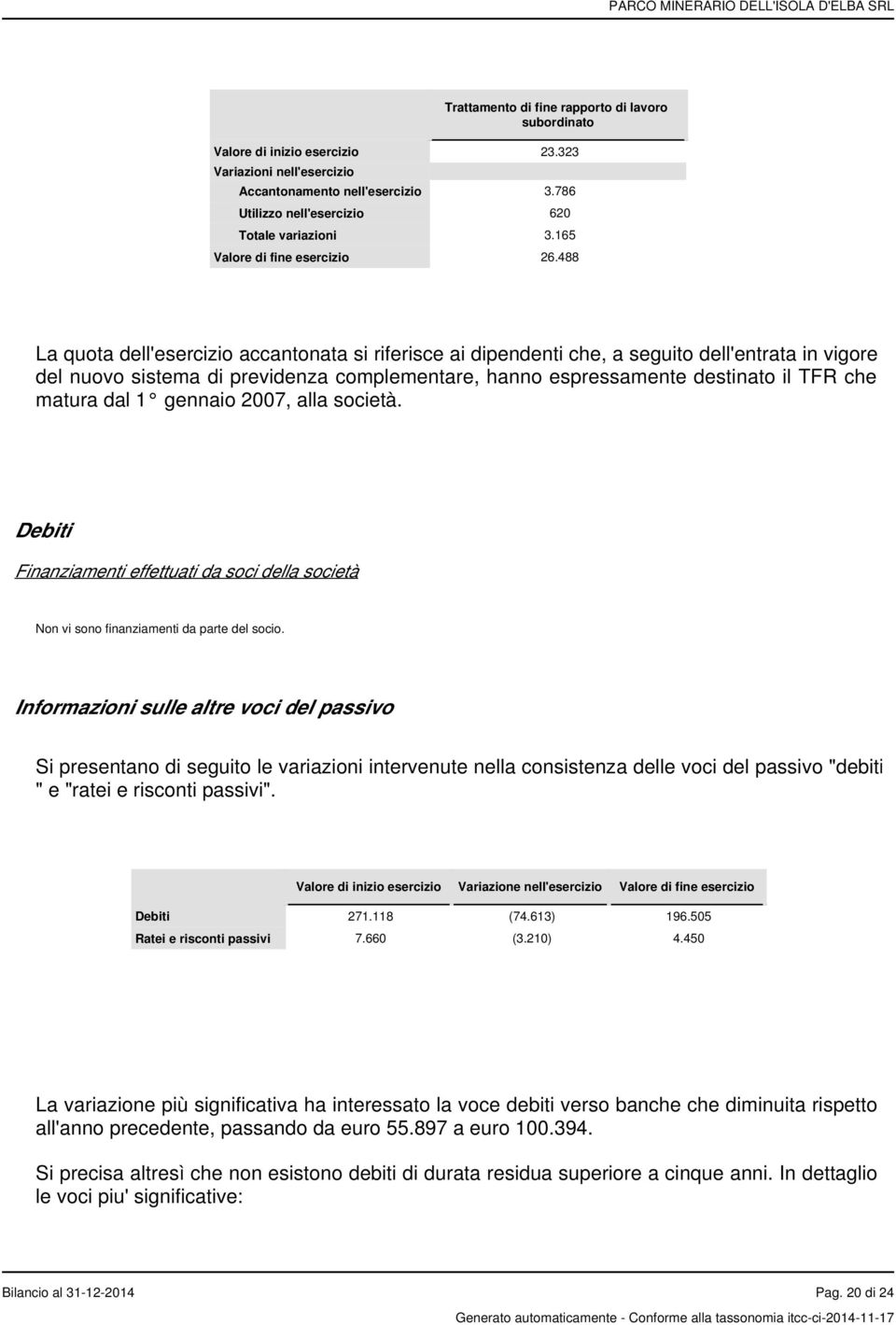 488 La quota dell'esercizio accantonata si riferisce ai dipendenti che, a seguito dell'entrata in vigore del nuovo sistema di previdenza complementare, hanno espressamente destinato il TFR che matura