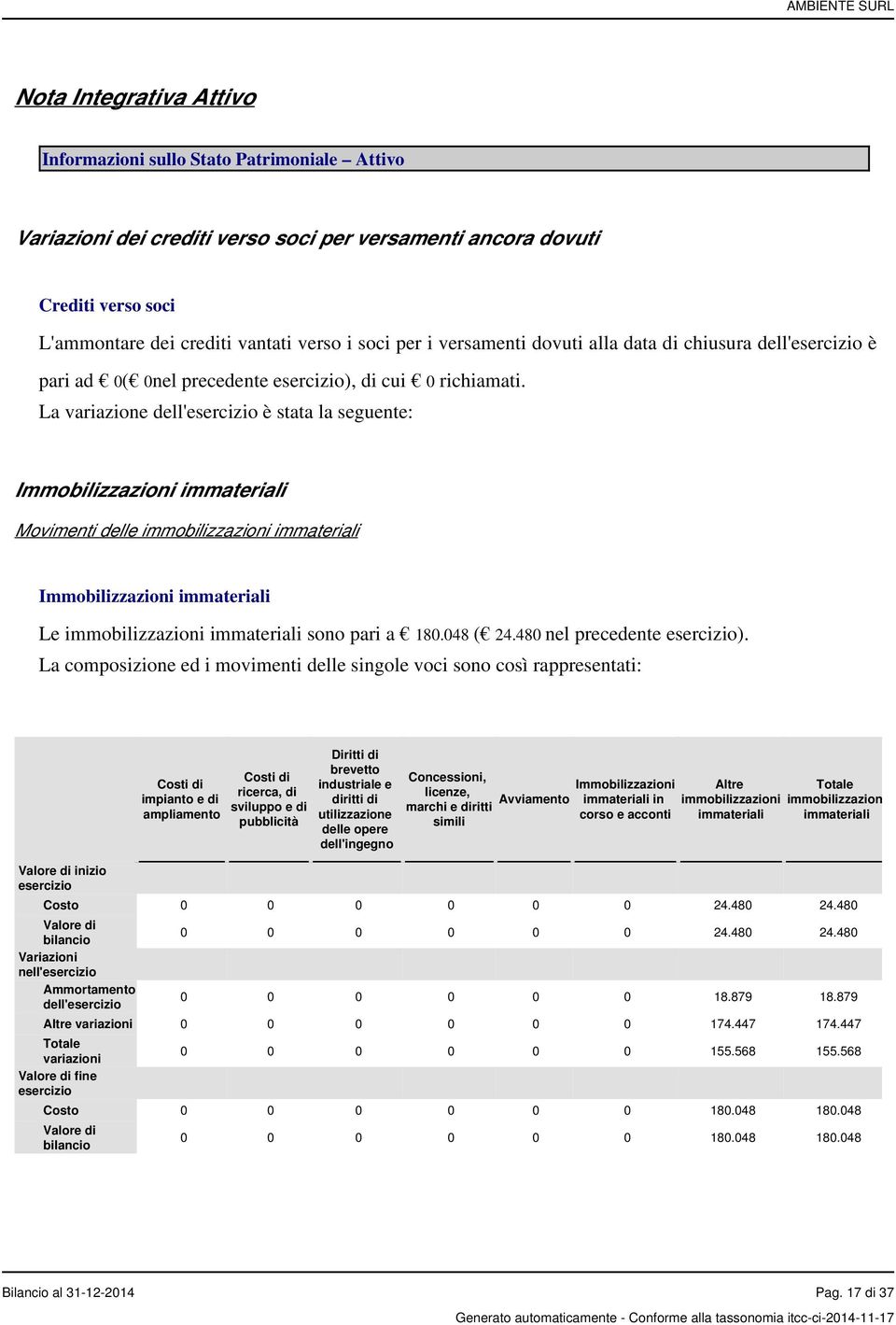 La variazione dell'esercizio è stata la seguente: Immobilizzazioni immateriali Movimenti delle immobilizzazioni immateriali Immobilizzazioni immateriali Le immobilizzazioni immateriali sono pari a