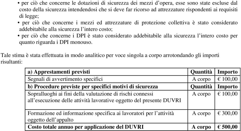 addebitabile alla sicurezza l intero costo per quanto riguarda i DPI monouso.