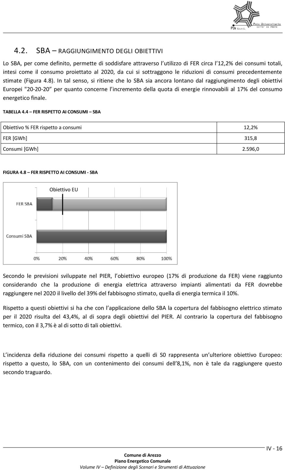 In tal senso, si ritiene che lo SBA sia ancora lontano dal raggiungimento degli obiettivi Europei "20-20-20 per quanto concerne l incremento della quota di energie rinnovabili al 17% del consumo