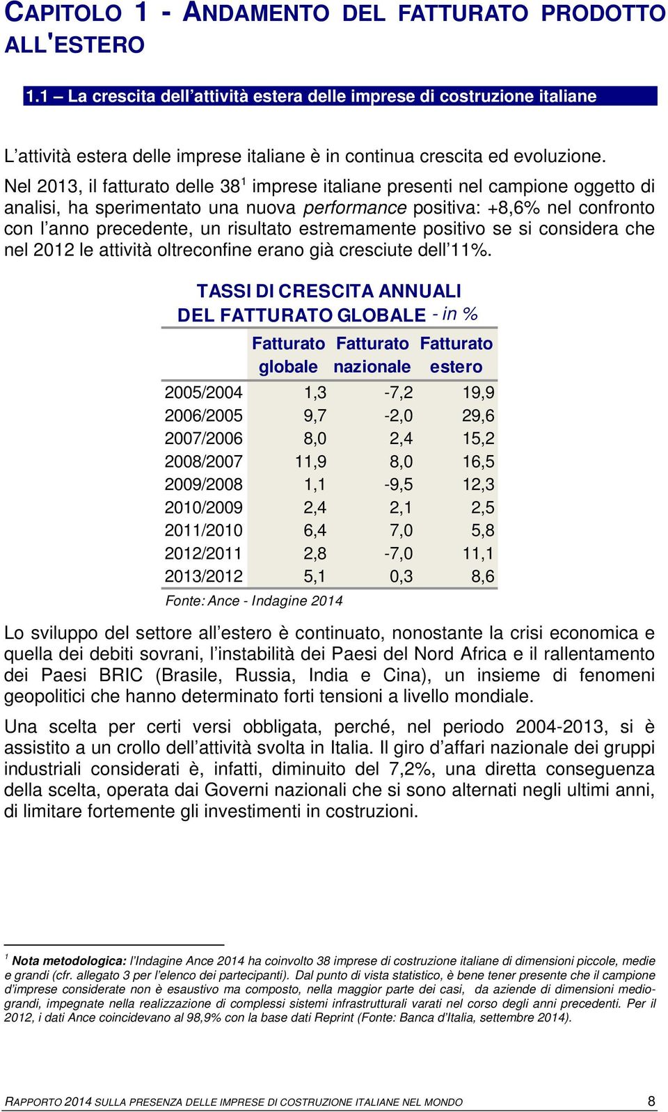 Nel 2013, il fatturato delle 38 1 imprese italiane presenti nel campione oggetto di analisi, ha sperimentato una nuova performance positiva: +8,6% nel confronto con l anno precedente, un risultato