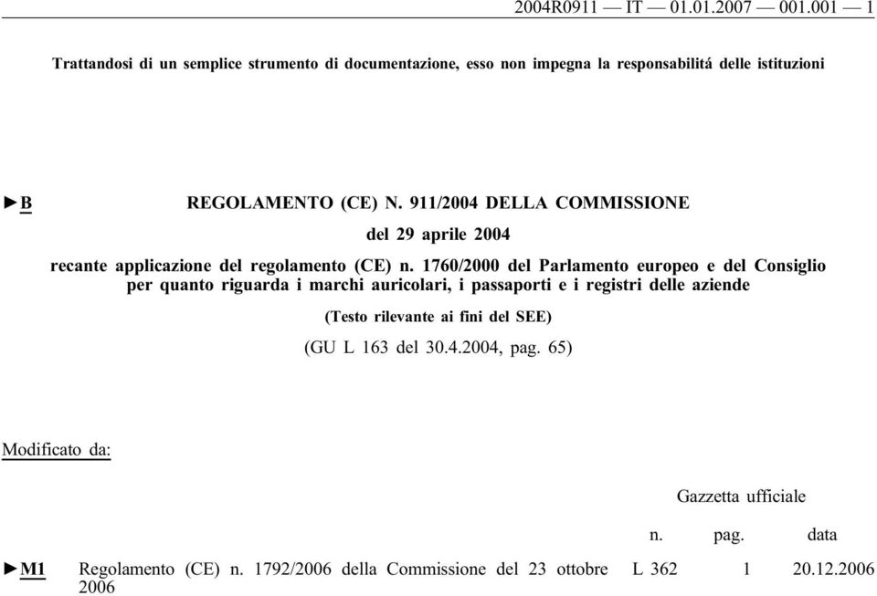 911/2004 DELLA COMMISSIONE del 29 aprile 2004 recante applicazione del regolamento (CE) n.