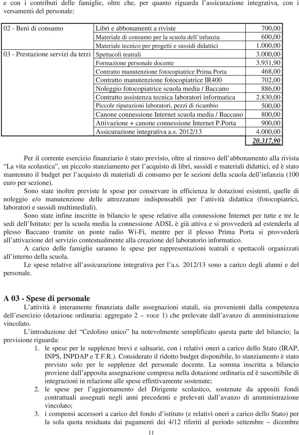 931,90 Contratto manutenzione fotocopiatrice Prima Porta 468,00 Contratto manutenzione fotocopiatrice IR400 702,00 Noleggio fotocopiatrice scuola media / Baccano 886,00 Contratto assistenza tecnica