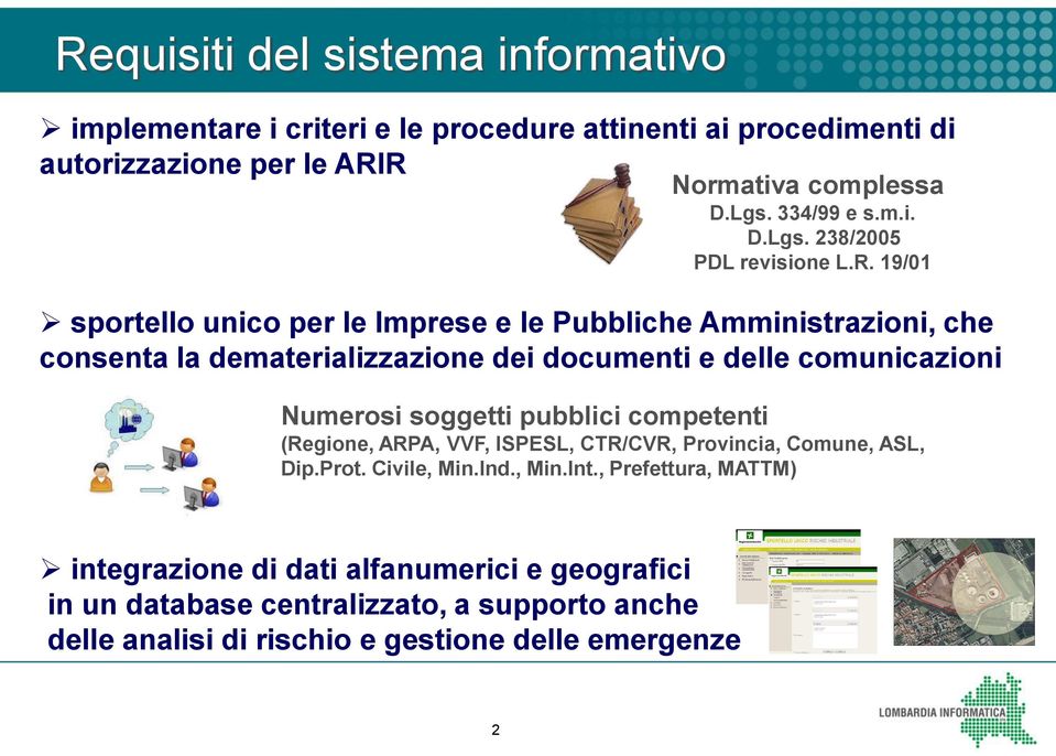 19/01 sportello unico per le Imprese e le Pubbliche Amministrazioni, che consenta la dematerializzazione dei documenti e delle comunicazioni Numerosi soggetti