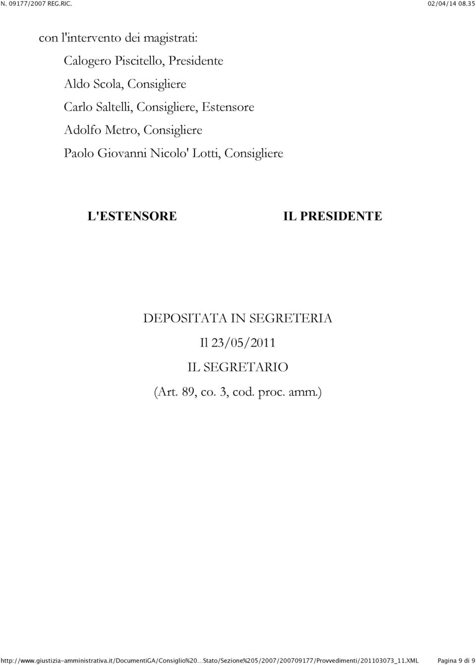 Paolo Giovanni Nicolo' Lotti, Consigliere L'ESTENSORE IL PRESIDENTE DEPOSITATA