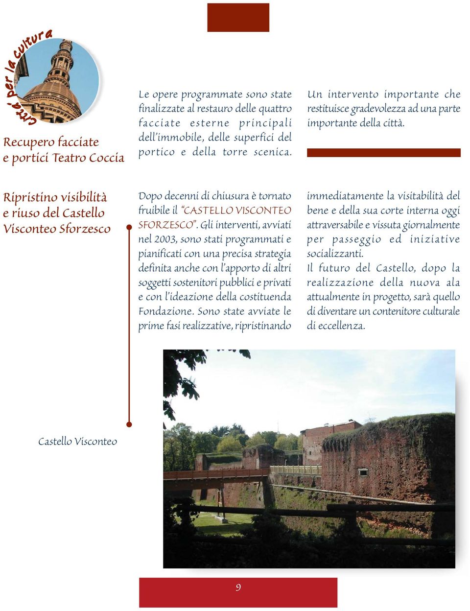 Ripristino visibilità e riuso del Castello Visconteo Sforzesco Dopo decenni di chiusura è tornato fruibile il CASTELLO VISCONTEO SFORZESCO.