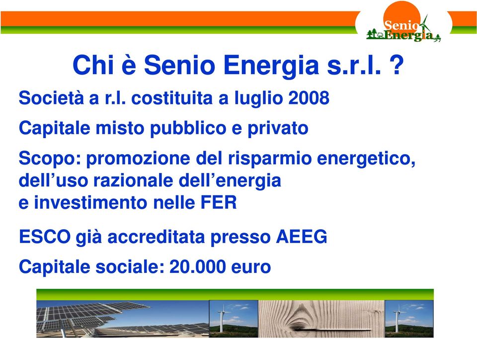 costituita a luglio 2008 Capitale misto pubblico e privato Scopo: