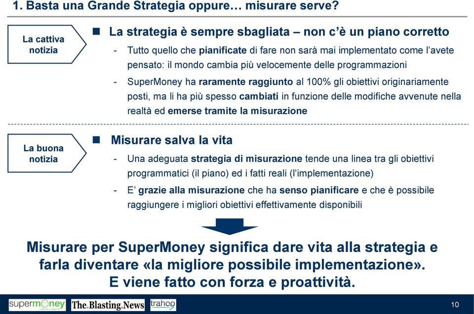 programmazioni - SuperMoney ha raramente raggiunto al 100% gli obiettivi originariamente posti, ma li ha più spesso cambiati in funzione delle modifiche avvenute nella realtà ed emerse tramite la