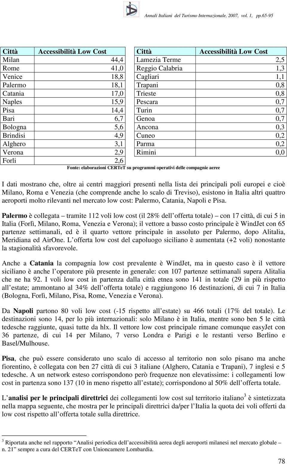 operativi delle compagnie aeree I dati mostrano che, oltre ai centri maggiori presenti nella lista dei principali poli europei e cioè Milano, Roma e Venezia (che comprende anche lo scalo di Treviso),