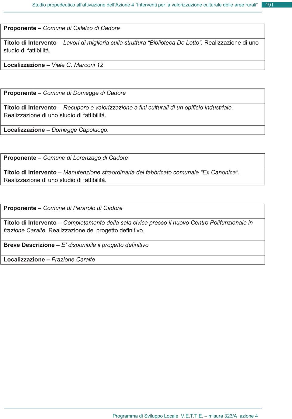 Localizzazione Domegge Capoluogo. Proponente Comune di Lorenzago di Cadore Titolo di Intervento Manutenzione straordinaria del fabbricato comunale Ex Canonica.