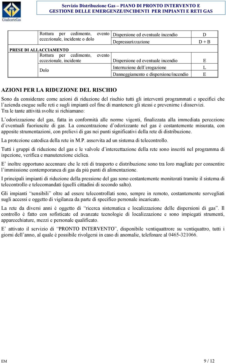 rischio tutti gli interventi programmati e specifici che l azienda esegue sulle reti e sugli impianti col fine di mantenere gli stessi e prevenirne i disservizi.