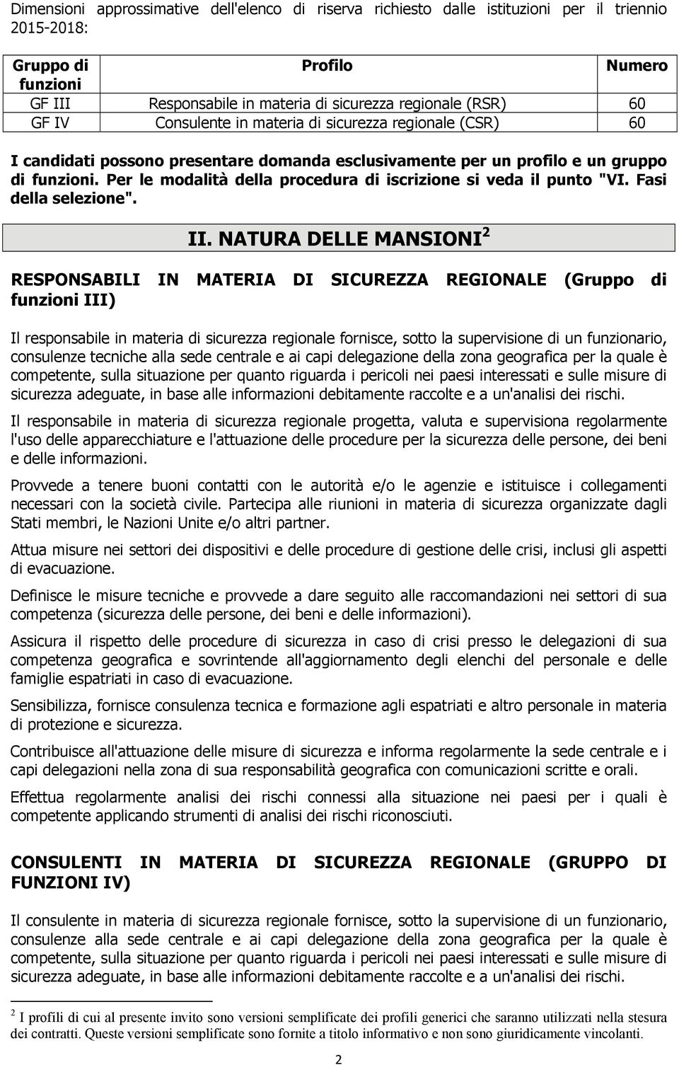 Per le modalità della procedura di iscrizione si veda il punto "VI. Fasi della selezione". II.