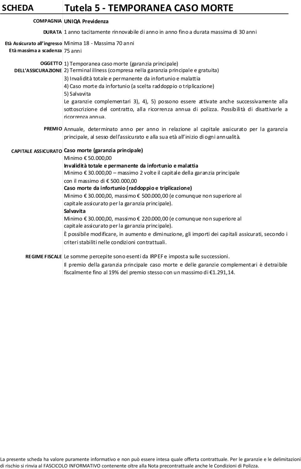 Invalidità totale e permanente da infortunio e malattia 4) Caso morte da infortunio (a scelta raddoppio o triplicazione) 5) Salvavita Le garanzie complementari 3), 4), 5) possono essere attivate