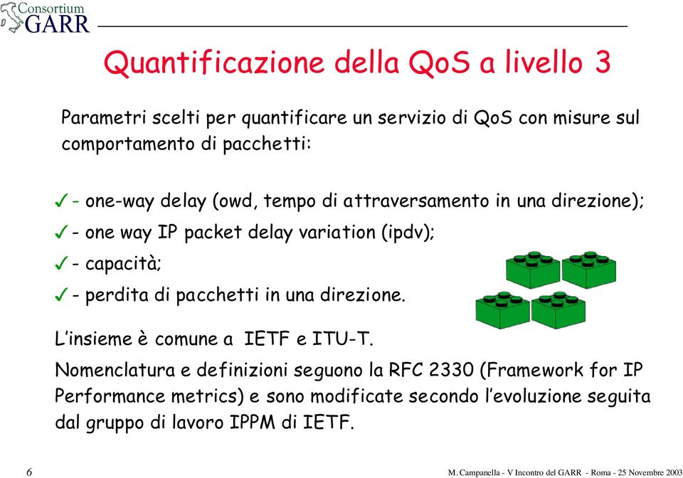 capacità; - perdita di pacchetti in una direzione. L insieme è comune a IETF e ITU-T.