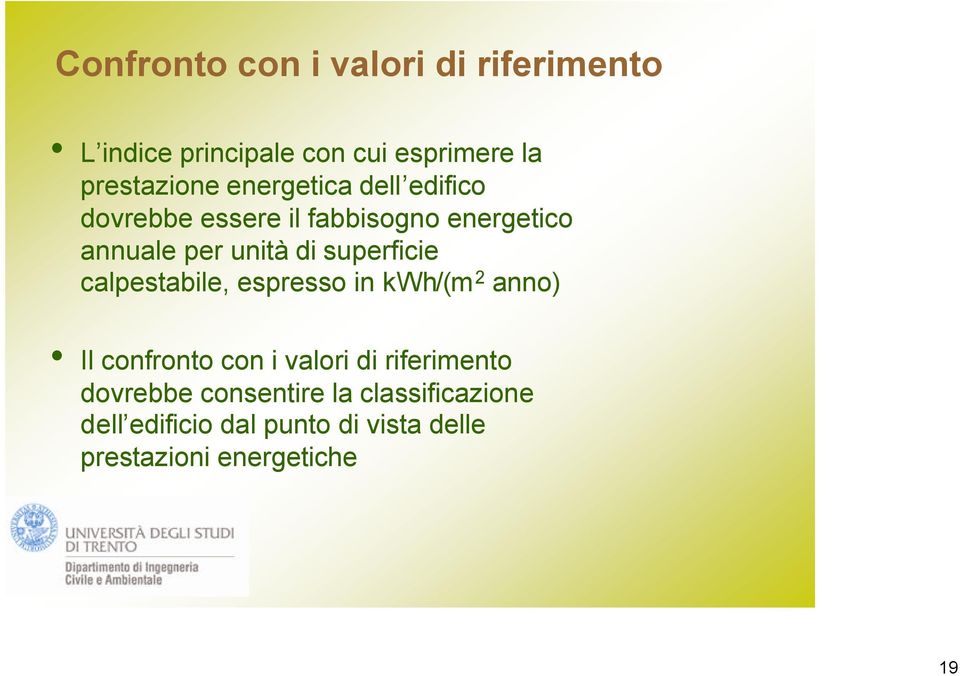 superficie calpestabile, espresso in kwh/(m 2 anno) Il confronto con i valori di riferimento