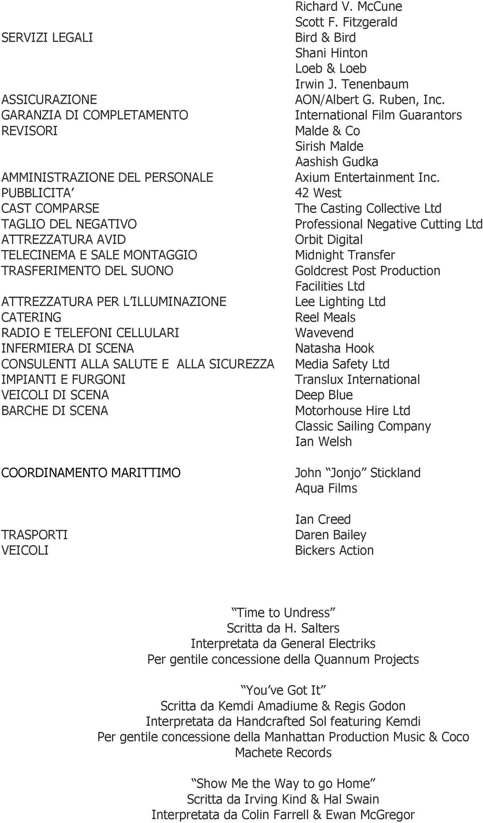 COORDINAMENTO MARITTIMO TRASPORTI VEICOLI Richard V. McCune Scott F. Fitzgerald Bird & Bird Shani Hinton Loeb & Loeb Irwin J. Tenenbaum AON/Albert G. Ruben, Inc.