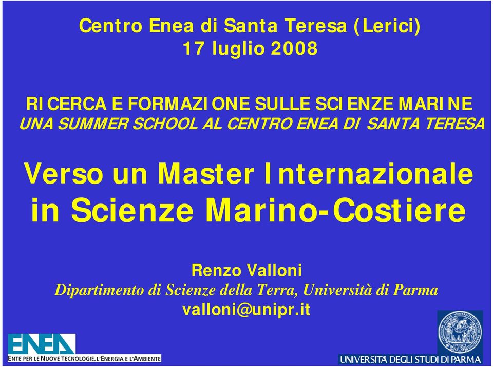 SANTA TERESA Verso un Master Internazionale in Scienze Marino-Costiere
