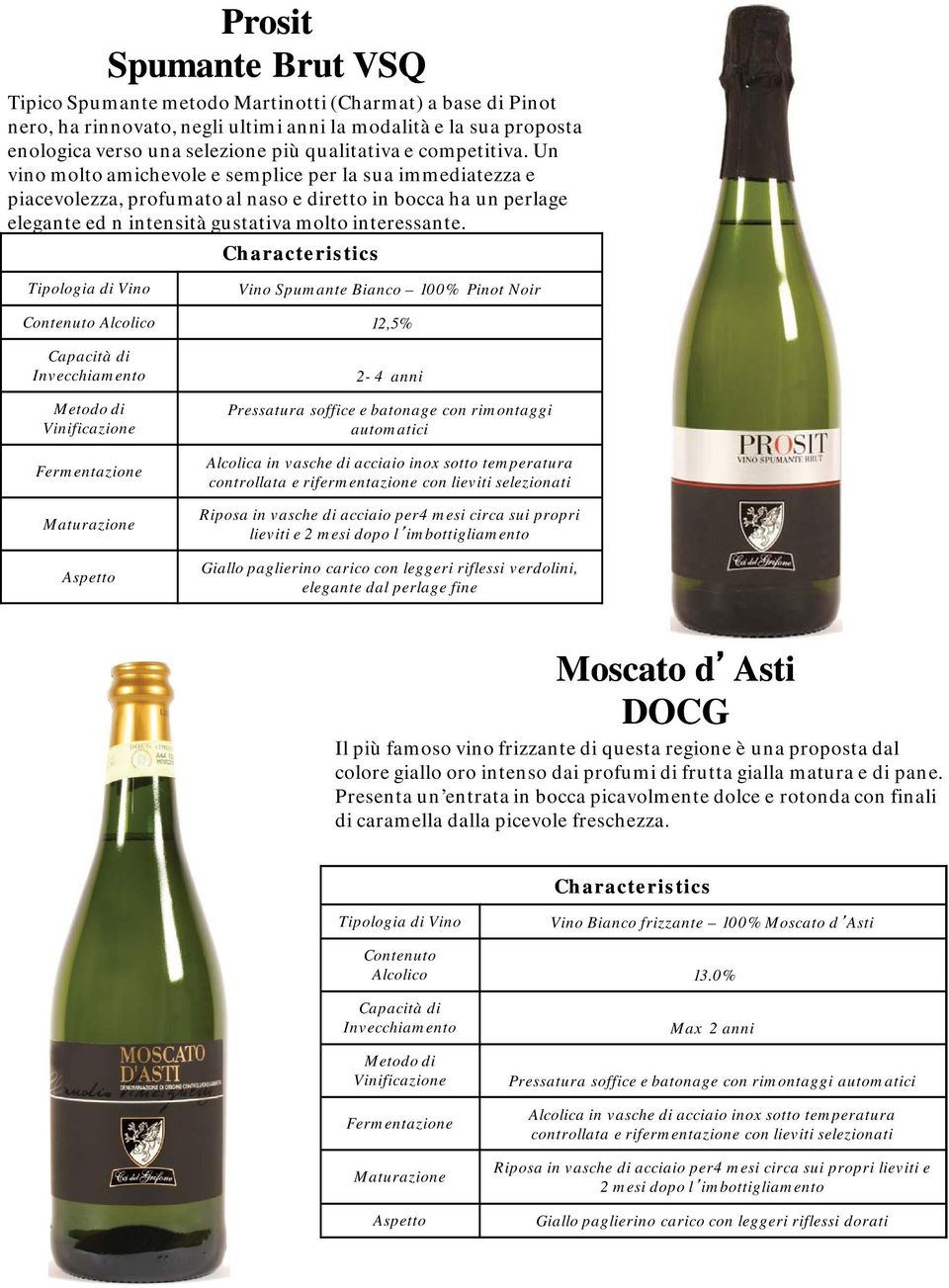 Characteristics Vino Spumante Bianco 100% Pinot Noir Contenuto Alcolico 12,5% 2-4 anni Pressatura soffice e batonage con rimontaggi automatici Alcolica in vasche di acciaio inox sotto temperatura