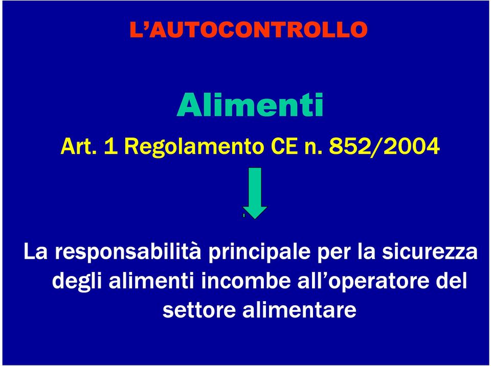 852/2004 La responsabilità principale