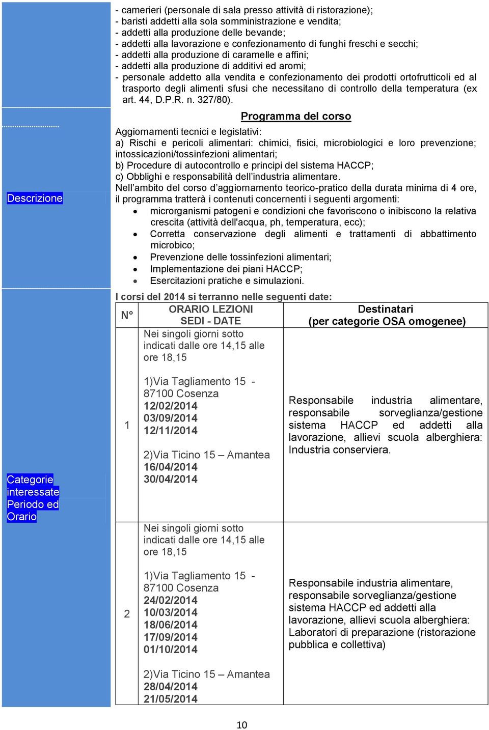 confezionamento dei prodotti ortofrutticoli ed al trasporto degli alimenti sfusi che necessitano di controllo della temperatura (ex art. 44, D.P.R. n. 327/80).