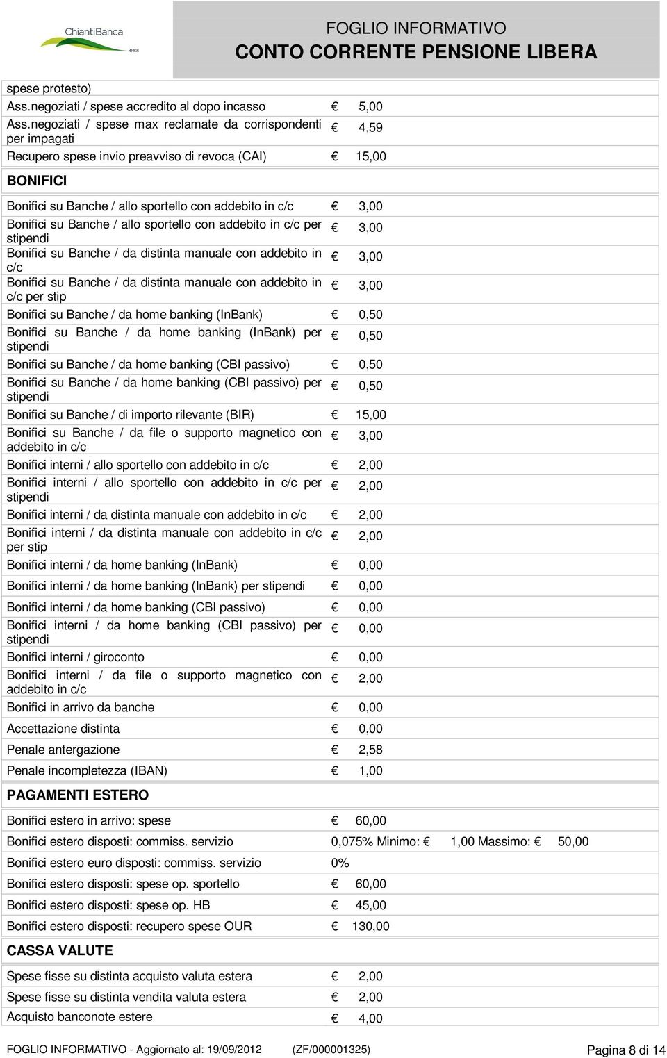 su Banche / allo sportello con addebito in c/c per stipendi 3,00 Bonifici su Banche / da distinta manuale con addebito in c/c 3,00 Bonifici su Banche / da distinta manuale con addebito in c/c per