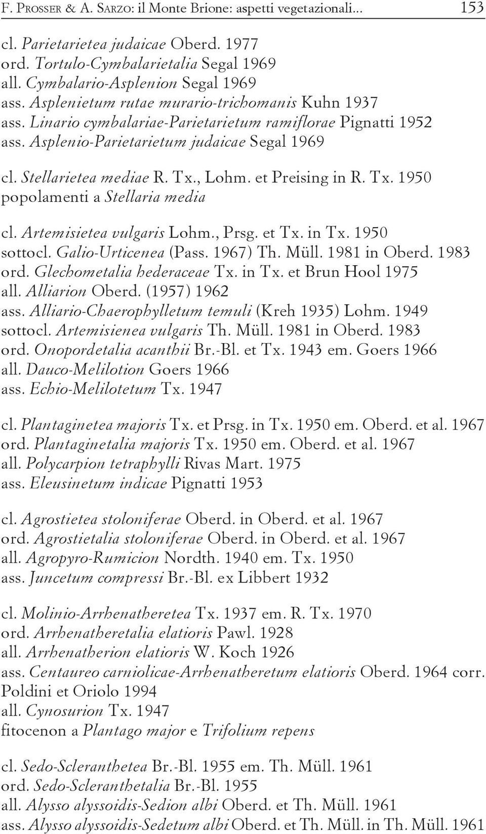et Preising in R. Tx. 1950 popolamenti a Stellaria media cl. Artemisietea vulgaris Lohm., Prsg. et Tx. in Tx. 1950 sottocl. Galio-Urticenea (Pass. 1967) Th. Müll. 1981 in Oberd. 1983 ord.