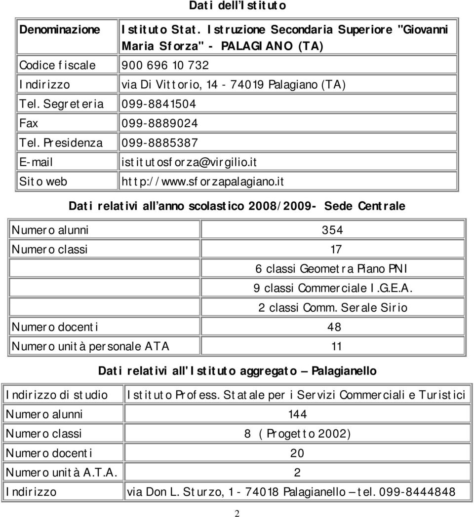 it Dati relativi all anno scolastico 2008/2009- Sede Centrale Numero alunni 354 Numero classi 17 2 6 classi Geometra Piano PNI 9 classi Commerciale I.G.E.A. 2 classi Comm.