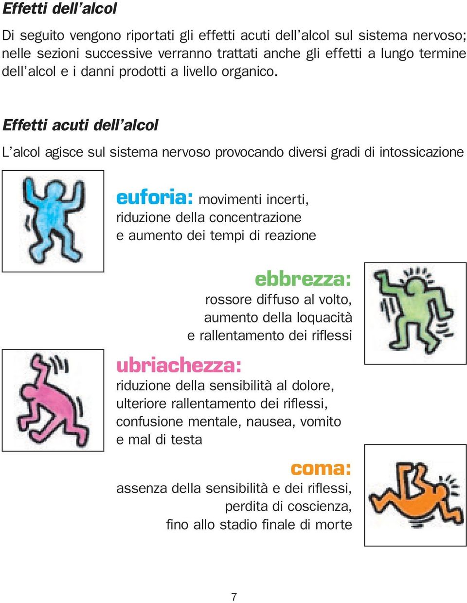 Effetti acuti dell alcol L alcol agisce sul sistema nervoso provocando diversi gradi di intossicazione euforia: movimenti incerti, riduzione della concentrazione e aumento dei tempi di