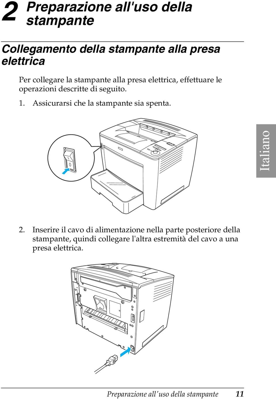 Assicurarsi che la stampante sia spenta. Italiano 2.