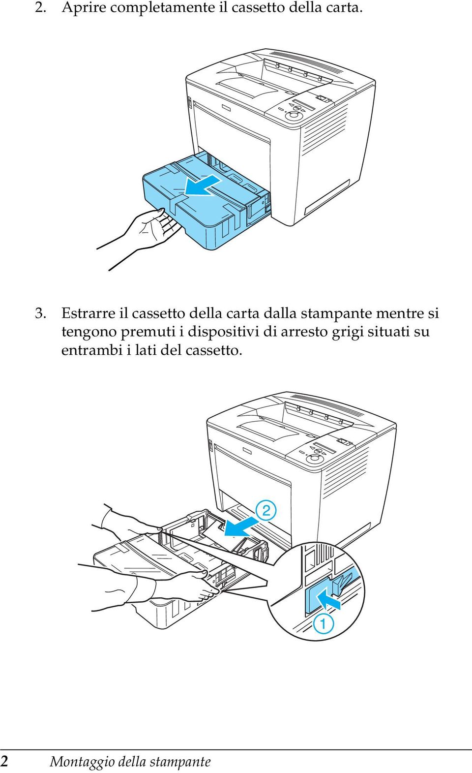 si tengono premuti i dispositivi di arresto grigi