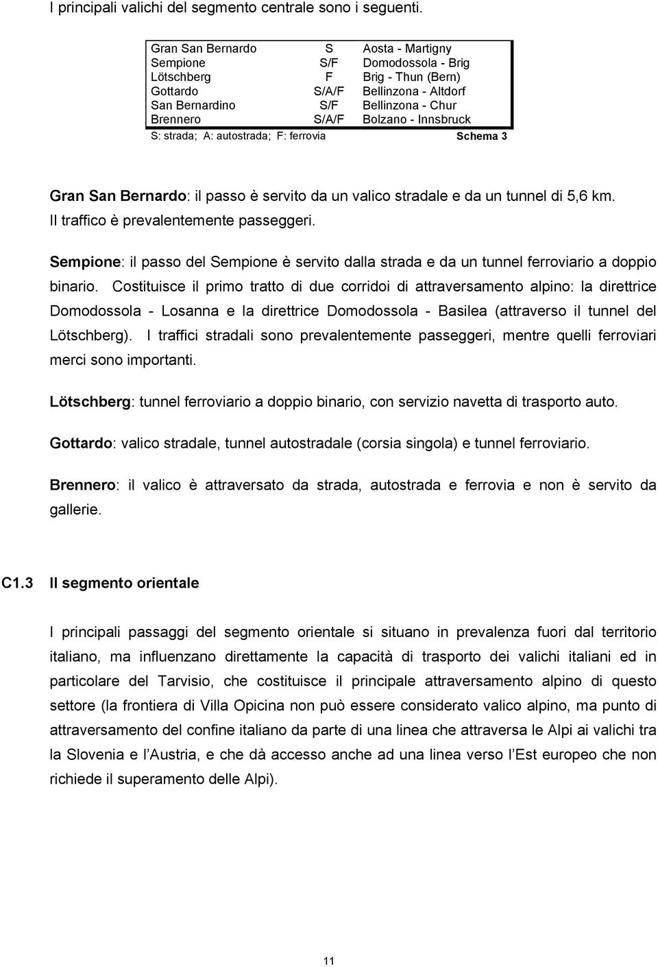 Innsbruck S: strada; A: autostrada; F: ferrovia Schema 3 Gran San Bernardo: il passo è servito da un valico stradale e da un tunnel di 5,6 km. Il traffico è prevalentemente passeggeri.