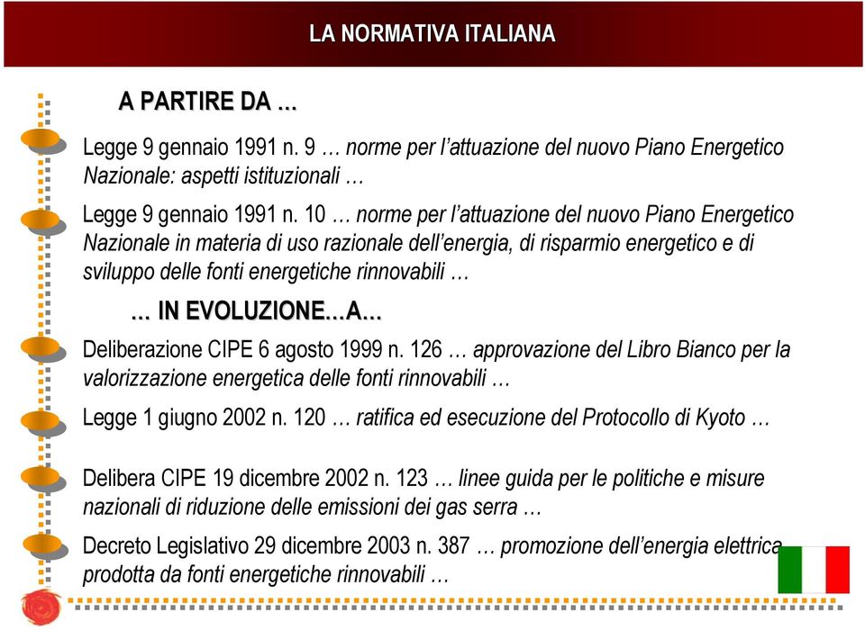 Deliberazione CIPE 6 agosto 1999 n. 126 approvazione del Libro Bianco per la valorizzazione energetica delle fonti rinnovabili Legge 1 giugno 2002 n.