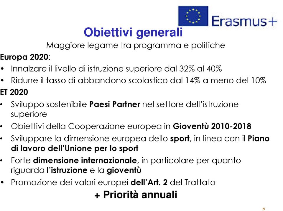 Cooperazione europea in Gioventù 2010-2018 Sviluppare la dimensione europea dello sport, in linea con il Piano di lavoro dell Unione per lo sport Forte