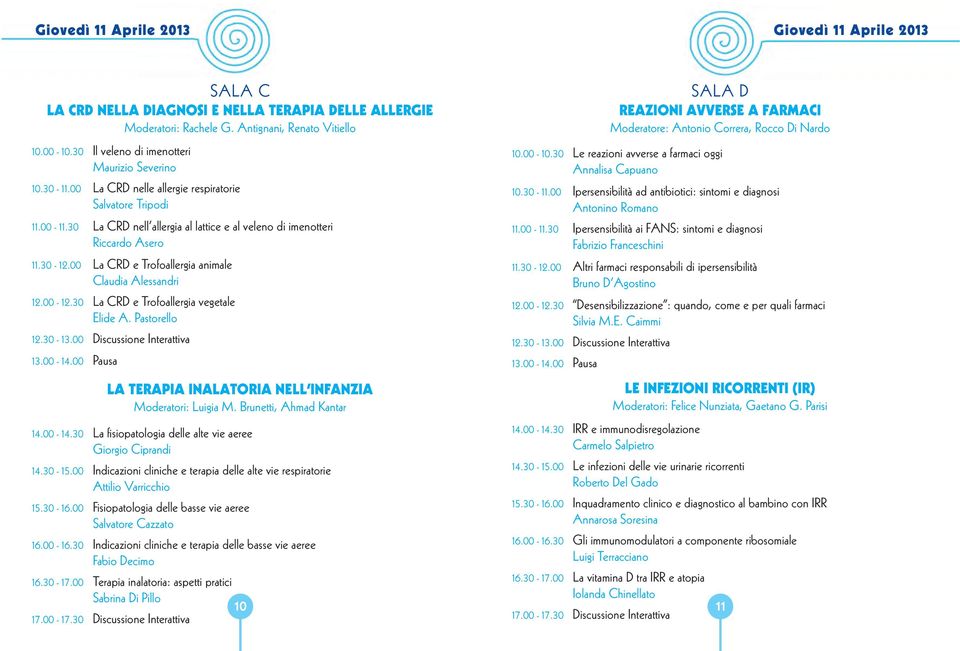 30-12.00 la CrD e Trofoallergia animale Claudia Alessandri 12.00-12.30 la CrD e Trofoallergia vegetale elide A. Pastorello 12.30-13.00 Discussione Interattiva 13.00-14.