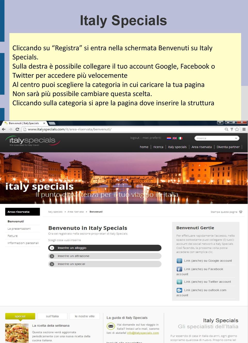 più velocemente Al centro puoi scegliere la categoria in cui caricare la tua pagina Non